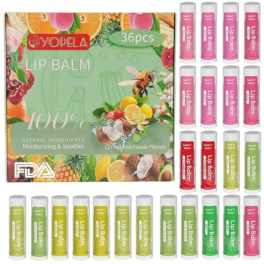 36 Pack Natural Lip Balm Bulk with Vitamin E and Coconut Oil - Moisturizing, Soothing, and Repairing Dry and Chapped Lips - 12 Flavors - Non-GMO-VivaGrace Women