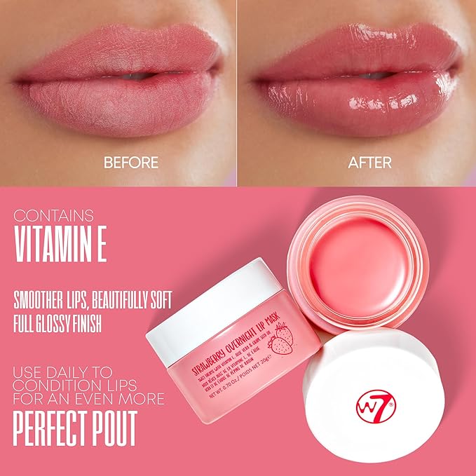 W7 Super Sweet Dreams Strawberry Lip Mask - Vitamin E, Aloe Vera and Grape Seed Oil - For Hydrated, Full Looking & Irresistible Lips - 0.67 Fl Oz-VivaGrace Women