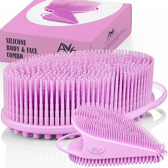 Avilana Silicone Body Scrubber – Gentle Shower Brush & Loofah Alternative- Food Grade & Lab Tested – Fast-Drying, Hygienic, BPA-Free Silicone Body Gentle Exfoliator (Pink, Body & Face)-VivaGrace Women
