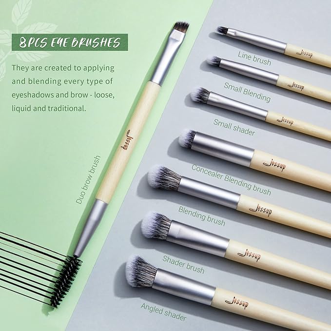 Jessup Vegan Makeup Brushes Set Premium Synthetic Powder Foundation Highlight Concealer Eyeshadow Blending Eyebrow Liner Spoolie Brush Set Burlywood 12pcs T327-VivaGrace Women