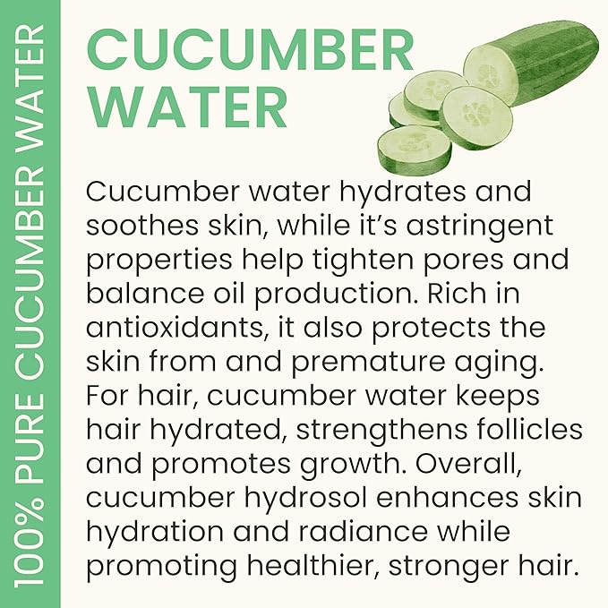 Cucumber Hydrosol Bulk - 32 oz All Natural Hydrating Spray Mist for Face and Hair - 100% All Natural Cucumber Water-VivaGrace Women