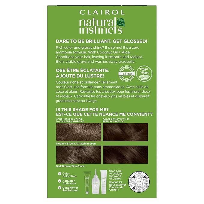 Clairol Natural Instincts Demi-Permanent Hair Dye, 5C Brass Free Medium Brown Hair Color, Pack of 1-VivaGrace Women