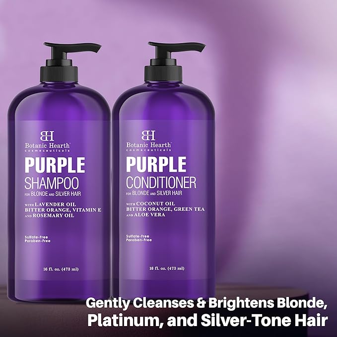 Botanic Hearth Purple Shampoo And Conditioner Set | For All Shades Of Blonde, Silver And Gray Hair | Enhances Highlights | Sulfate Free, Paraben Free, 16 Fl Oz Each-VivaGrace Women