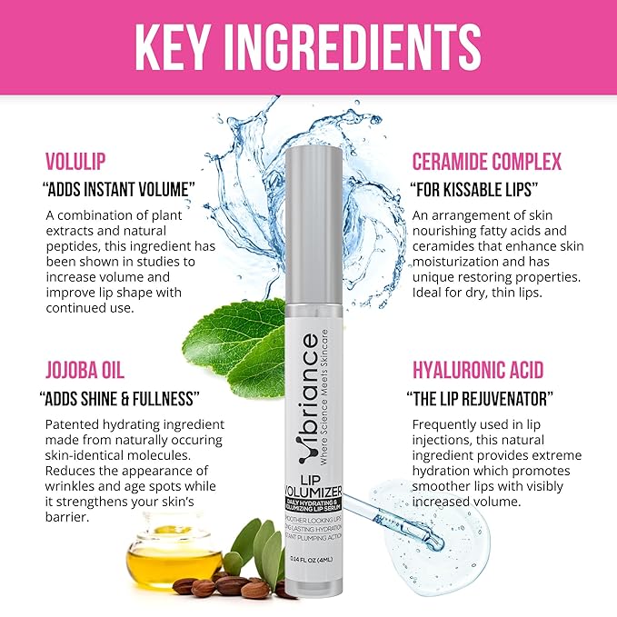 Vibriance Hydrating Lip Volumizer - Plumping Lip Gloss with Hyaluronic Acid - Lip Plumper Smooths Lines and Wrinkles | 0.14 fl oz (4 ml)-VivaGrace Women