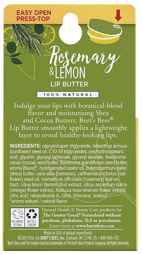 Burts Bees Rosemary and Lemon Lip Butter Unisex Lip Balm 0.4 oz-VivaGrace Women