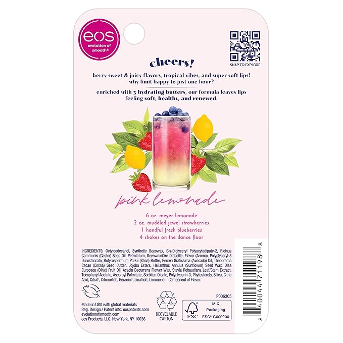 eos Sunset Sips Lip Butter Tube- Pink Lemonade, 24-Hour Moisture, Overnight Lip Mask, Lip Care Products, 0.35 fl oz (Pack of 5)-VivaGrace Women