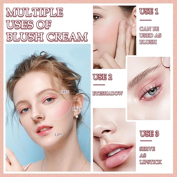 Cream Blush Stick,Multi-Use Makeup Blush Stick,Blendable Long Lasting Waterproof Blush Stick,Soft Tinted Moisturizer Cream Face Blush Makeup Stick for Cheeks & Lips Tint (#01 Shy Pink)-VivaGrace Women