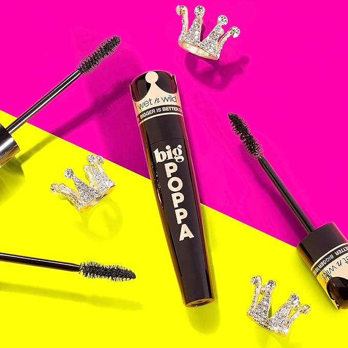wet n wild Big Poppa Mascara- Volumizing, Lifting, Lengthening, Nourishing, Paraben Free, Cruelty-Free & Vegan - Blackest Black