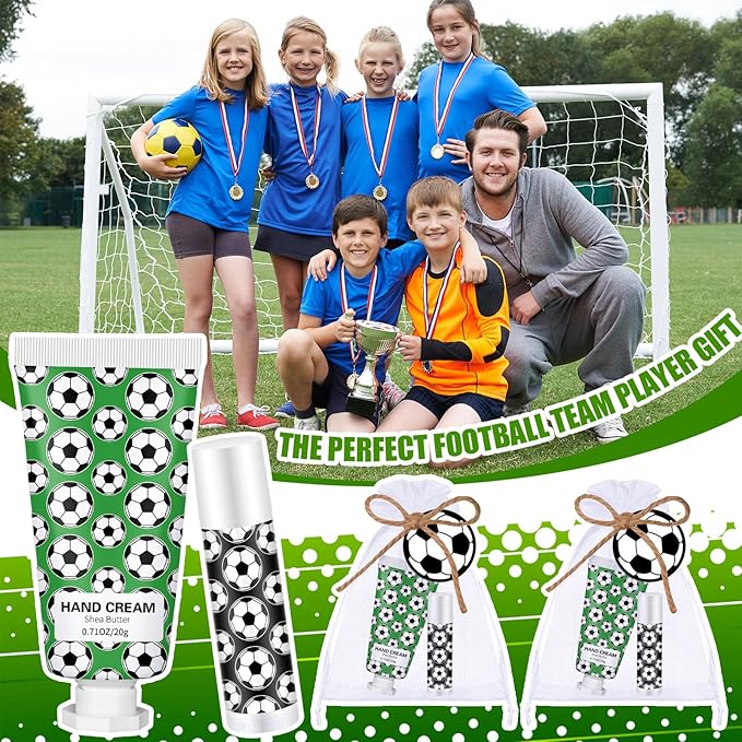 36 Sets Soccer Lip Balm Hand Cream Set soccer Party Favors, Include 36 Lip Balm 36 Moisturizing Hand Cream 36 Bags 36 Cards and Ropes for Soccer Accessories Gifts-VivaGrace Women
