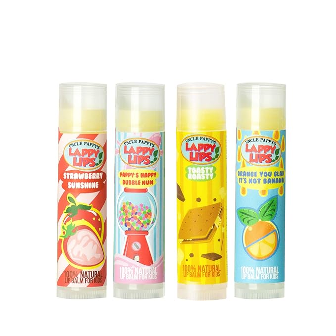 Lappy Lips Organic 100% Natural, Lip Balm Chap stick for Kids, Toddlers (4 flavors) - Organic Essential Oil - for Dry Chapped Lips to Restore and Heal and Make Kids Happy-VivaGrace Women