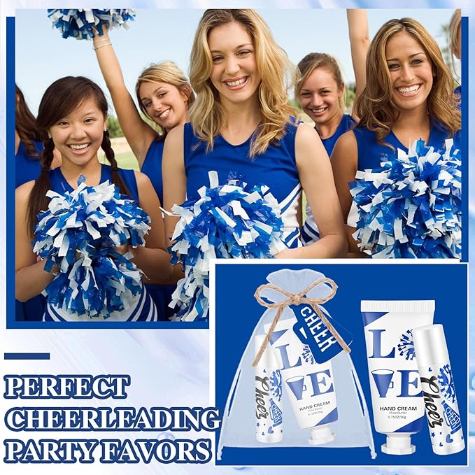 144 Pcs Blue Cheer Favors Natural Bulk Lip Balm and Hand Cream Set, Include 36 Lip Balm 36 Moisturizing Hand Cream 36 Bags 36 Card and Rope cheer accessories for Team Sports Party Supplies-VivaGrace Women