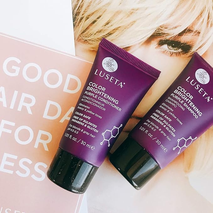 Luseta Color Brightening Purple Shampoo and Conditioner Travel Kit for Blonde and Gray Hair -Infused with Cocos Nucifera Oil to Help Nourish, Moisturize and Condition Hair, 2x1.01oz-VivaGrace Women