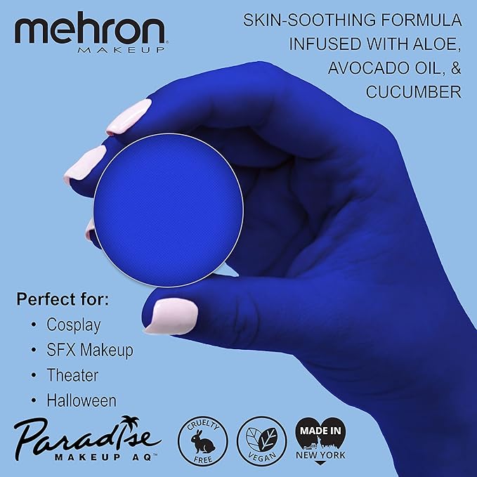 Mehron Makeup Paradise Makeup AQ Refill Size | Stage & Screen, Face & Body Painting, Beauty, Cosplay, Halloween | Water Activated Face Paint, Body Paint, Cosplay Makeup .25 oz (7 ml) (LAGOON BLUE)-VivaGrace Women