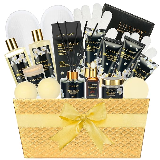 Mothers Day Gifts for Mom - Luxury 18-Piece Gold Leather Spa Gift Set, Premium Bath Collection with Bath Bomb | Father's Day Christmas Birthday Gifts, All Occasion Ultimate Holiday Gift for Her & Him-VivaGrace Women