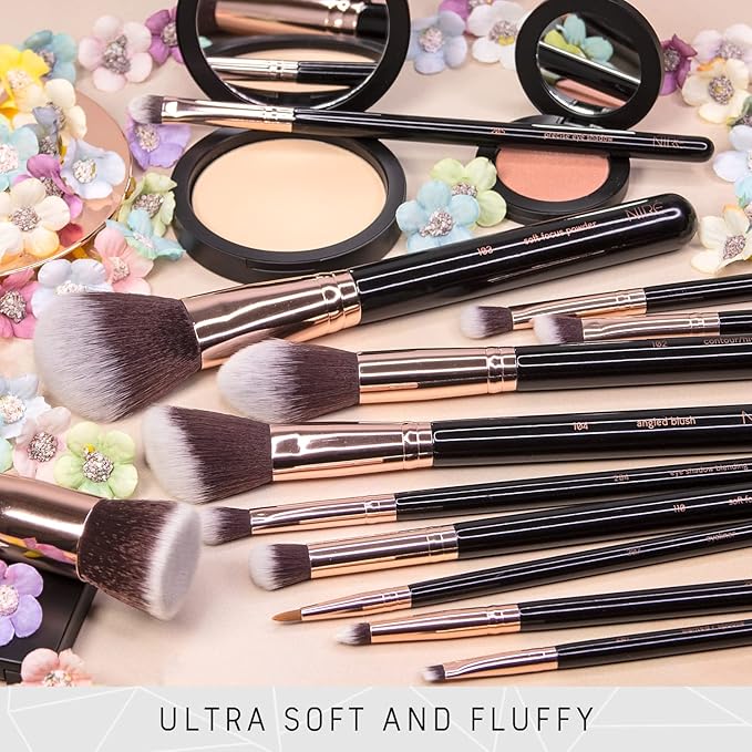 Niré Beauty 15piece Award Winning Professional Makeup Brush Set: Vegan Makeup Brushes with Case, Makeup Sponge, Brush Cleaner, Guide, Gift Box-VivaGrace Women