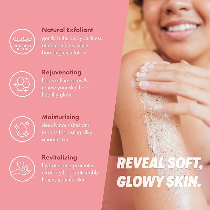 Rose Petal Scrub Foot & Body Exfoliator Infused with Vitamin E and Rose Natural Exfoliating Sugar Body Scrub for Toning Cellulite Skin Care by Handmade Heroes-VivaGrace Women