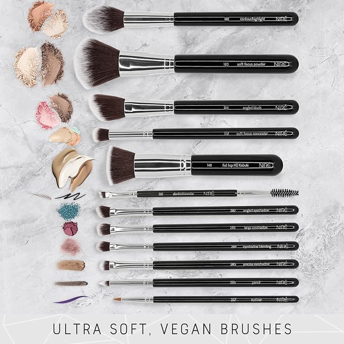 Niré Beauty 15piece Award Winning Professional Makeup Brush Set: Vegan Makeup Brushes with Case, Makeup Sponge, Brush Cleaner, Guide, Gift Box-VivaGrace Women
