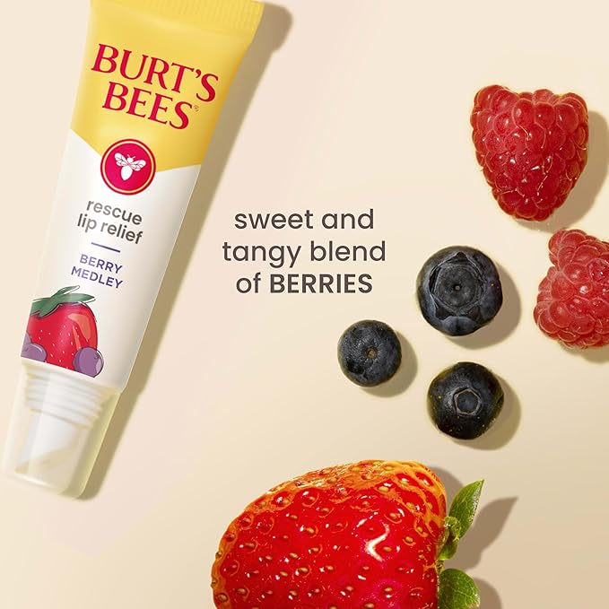 Burt's Bees Rescue Lip Relief, Berry Medley, Hydrating Lip Balm for Dry Cracked Lips, with Responsbily Sourced Beeswax and Shea Butter, 100% Natural Origin, 1 Squeezy Tube, 0.35oz-VivaGrace Women