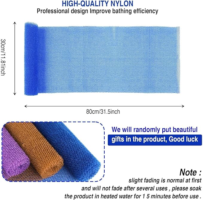 UJFQBH 3 Pieces African Bath Sponge African Net Long Net Bath Sponge Exfoliating Shower Body Scrubber Back Scrubber Skin Smoother,Great for Daily Use (Brown, Blue, Purple)-VivaGrace Women