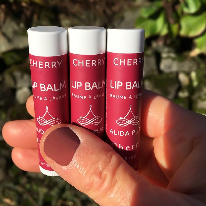Cherry Lip Balm Collection, Vegan Lip Balm Set, Beeswax Free, with Avocado Oil, Organic Jojoba Oil, and Vitamin E, Natural Moisturizer for Dry, Chapped Lips, 3 Tube Set-VivaGrace Women