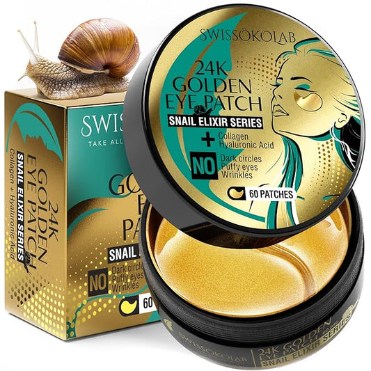 SWISSÖKOLAB Under Eye Patches For Puffy Eyes 24k Gold Eye Mask Dark Circles And Puffiness Collagen Eye Gel Pads Moisturizing & Reducing Wrinkles Anti-Aging Hyaluronic Acid (Snail Series)-VivaGrace Women