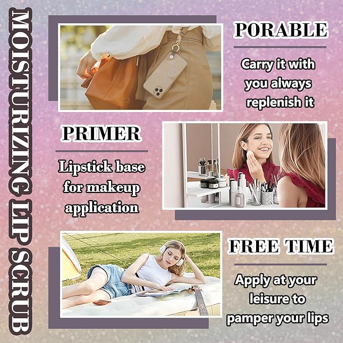 Nourishing Smooth Lip Scrub,Soft Long Lasting Moisturizing Lip Scrubber Exfoliator for Men & Women,Gentle Non-Greasy Sugar Scrub Lip Cares Moisturizer-VivaGrace Women