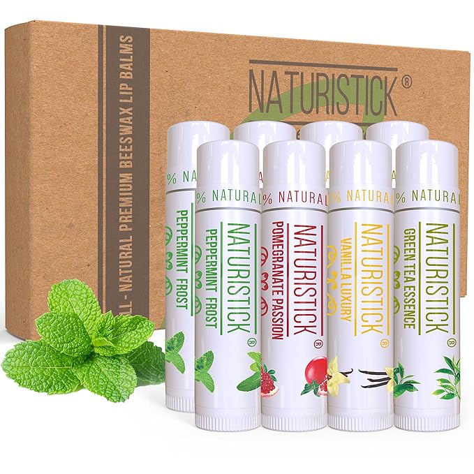 8-Pack Lip Balm Gift Set by Naturistick. Assorted Scents. 100% Natural Ingredients. Best Beeswax Chapsticks for Dry, Chapped Lips. Made in USA for Men, Women and Children-VivaGrace Women