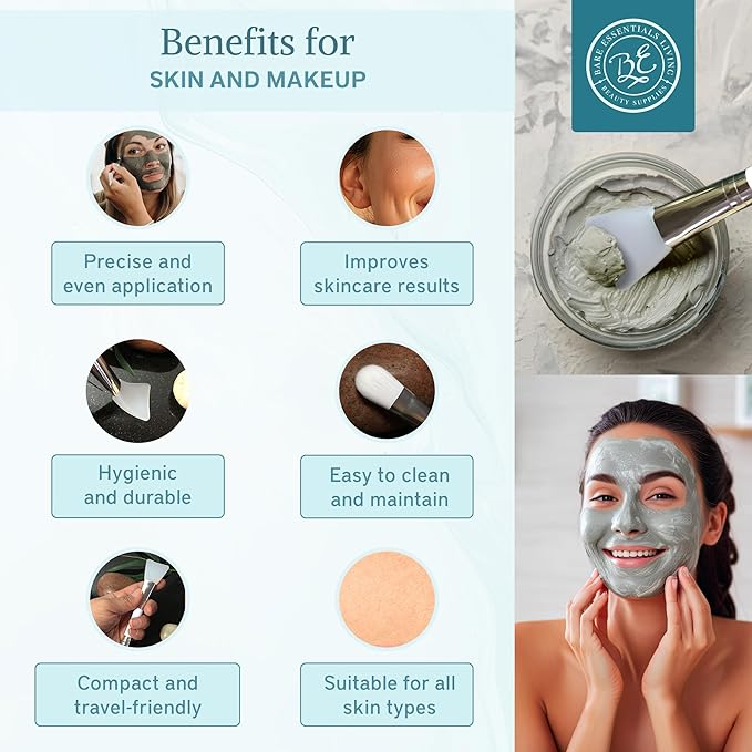 Bare Essentials Living - Clay Face Mask Brush (1 Pack, White) Dual Soft Silicone Face Mask Applicator Brush Tool, Great Facial Essentials, Moisturizer Applicator & Skincare Brush for Facials-VivaGrace Women