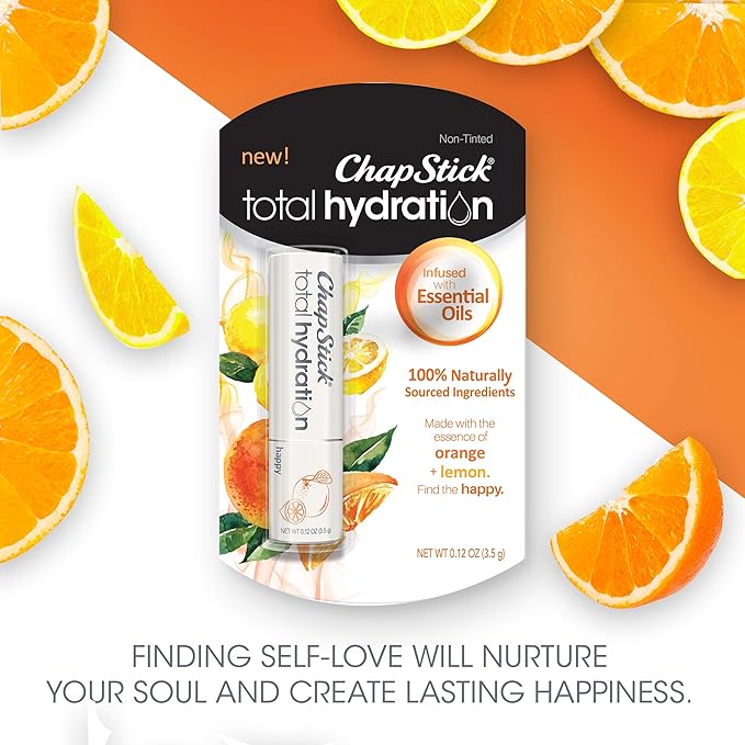 ChapStick Total Hydration Essential Oils Happy Orange And Lemon Lip Balm Tube, Lip Care - 0.12 Oz-VivaGrace Women