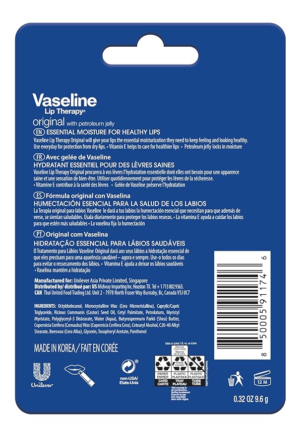 Vaseline Lip Therapy Care Original, Fast-Acting Nourishment, Ideal for Chapped, Dry, Cracked, or Damaged Lips, Lip Balm, 2-Pack of 2, 0.16 Oz Each, 4 Lip Balms-VivaGrace Women