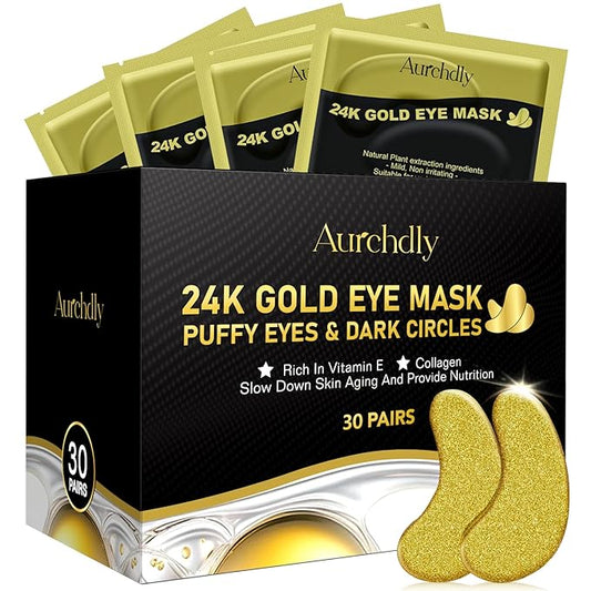 Under Eye Patches(30 Pairs), 24K Gold Eye Mask for Dark Circles, Puffy Eyes and Wrinkles, with Hyaluronic Acid & Collagen-VivaGrace Women