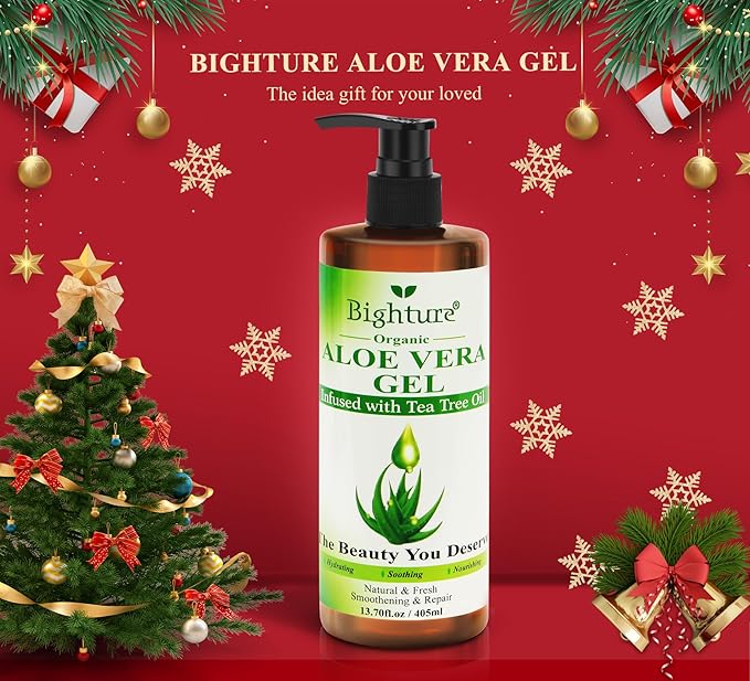 Aloe Vera Gel with Tea Tree Oil for Face, Skin, Hair, Sunburn relief, Organic Aloe Vera Gel from Freshly cut 100% Pure Aloe,13.7oz-VivaGrace Women