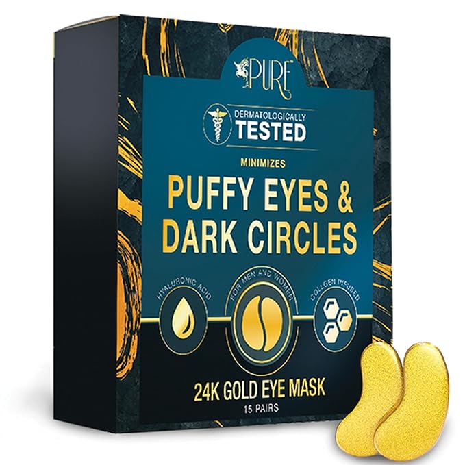24K Gold Eye Treatment Masks - Under Eye Patches, Under Eye Bags Treatment, Eye Mask for Puffy Eyes, Anti-Wrinkle, Dark Circles, Gel Pads 15 Pairs-VivaGrace Women