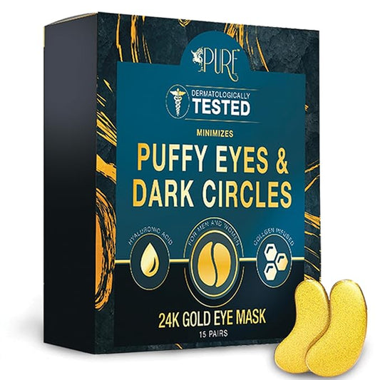 24K Gold Eye Treatment Masks - Under Eye Patches, Under Eye Bags Treatment, Eye Mask for Puffy Eyes, Anti-Wrinkle, Dark Circles, Gel Pads 15 Pairs-VivaGrace Women