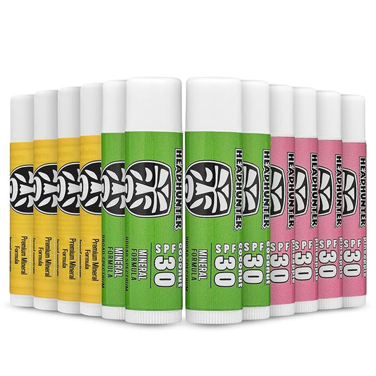Headhunter Sport Chapstick Sunscreen SPF 30, Natural Mineral Waterproof Lip Balm For Sun Protection, Ultra Solar Defense - Reef Safe Sunblock Chap Stick, 3 Flavors - Coconut, Pineapple, Mango (12 Pack)-VivaGrace Women