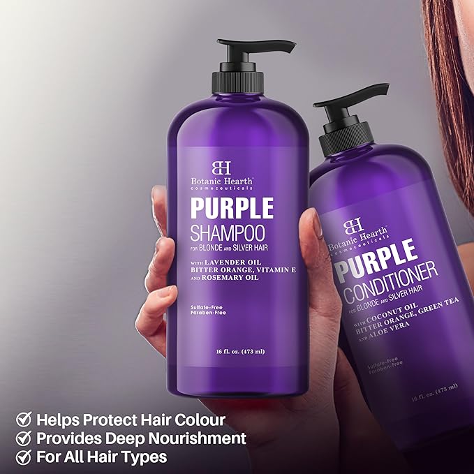 Botanic Hearth Purple Shampoo And Conditioner Set | For All Shades Of Blonde, Silver And Gray Hair | Enhances Highlights | Sulfate Free, Paraben Free, 16 Fl Oz Each-VivaGrace Women