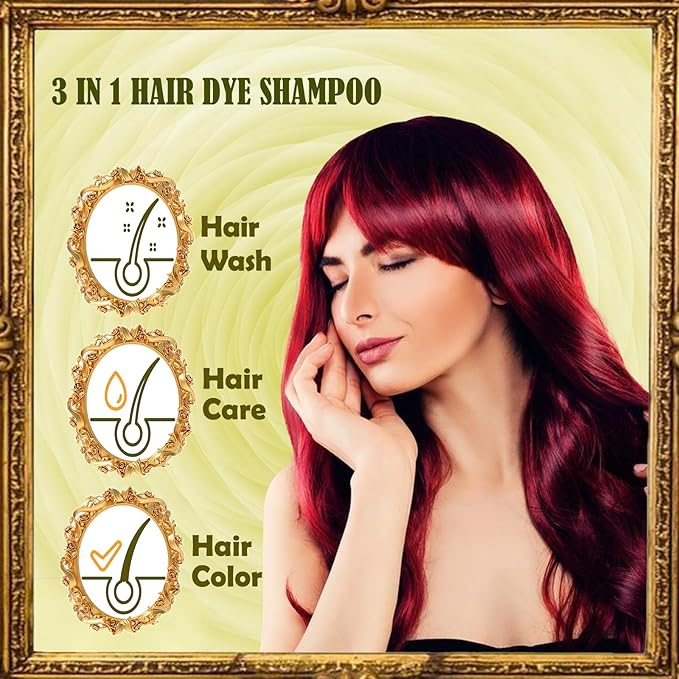 Herbal Burgundy Hair Dye Shampoo - Instant 3-in-1 Gray Coverage for Women & Men, 16.90 Fl OZ (Dark Wine Red)-VivaGrace Women