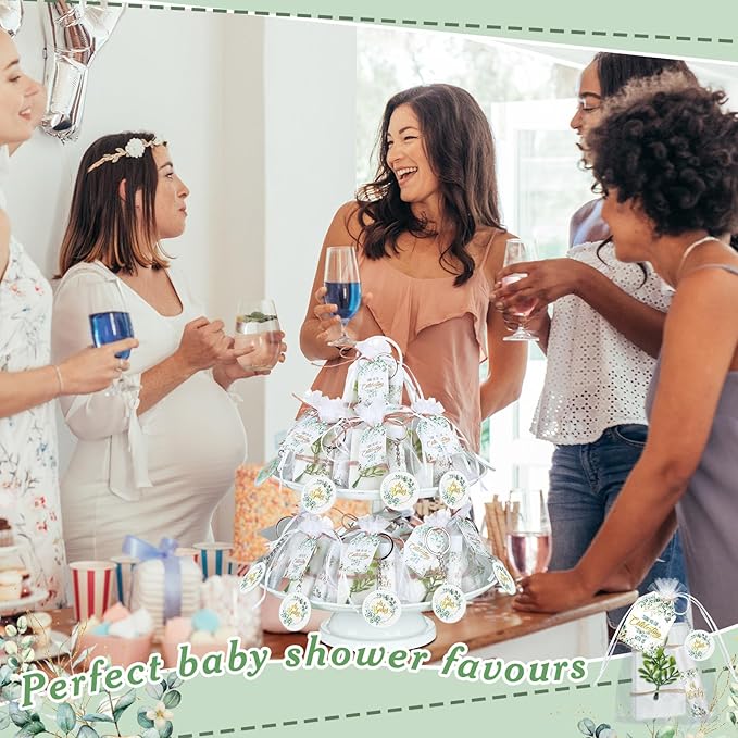 60 Sets 360 Pcs Lip Balm Soap Keychain Favors Eucalyptus Greenery Baby Shower Favors with Organza Bag Gift Card Faux Eucalyptus Greenery for Baby Shower Gift Gender Reveal Guest Prize-VivaGrace Women