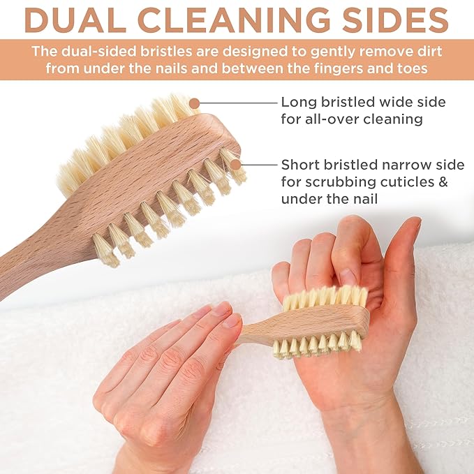 Takavu Nail Brush, Pure Boar Bristles, Natural Wood Handle, Nail Cleaning Brush for Scrubbing Fingernail Toenail Hand Feet, Dual Sided for Regular Manicure Nail Care Hygiene-VivaGrace Women