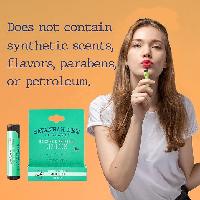 Savannah Bee Mint Julep Lip Balm 0.15 oz - Invigorating Mint Flavor - Natural Ingredients for Supple, Soft Lips - Convenient Hanger Design-VivaGrace Women