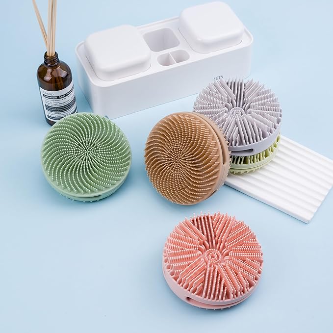 2 PC Silicone Exfoliating Body Scrubber, Silicone Body Shampoo Brush, Soft Silicone Loofah for Sensitive Skin, Shower Silicone Hair Scalp Massager, Easy to Clean, Lather Well(Gray&Green)-VivaGrace Women