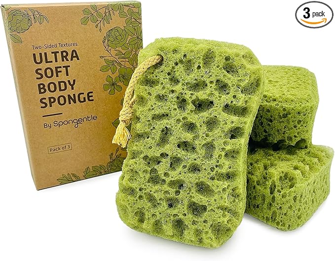 Spongentle Deep Cleansing Dual Texture Body Loofah Sponge, Vacuum Sealed, for Bath and Shower, for Gentle and Deep Exfoliation, Generous and Rich Lather, (Pack of 3)-VivaGrace Women