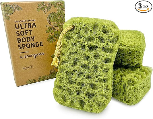 Spongentle Deep Cleansing Dual Texture Body Loofah Sponge, Vacuum Sealed, for Bath and Shower, for Gentle and Deep Exfoliation, Generous and Rich Lather, (Pack of 3)-VivaGrace Women
