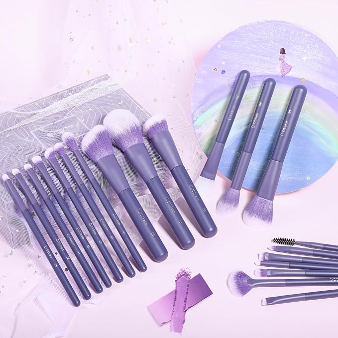 DUcare Makeup Brushes Set Professional 20pcs Vegan Make Up Brushes, Foundation Eyeshadow Concealer Contour Powder Blush Blending Eyeliner Brush with Silicone Face Mask Brush Purple-VivaGrace Women