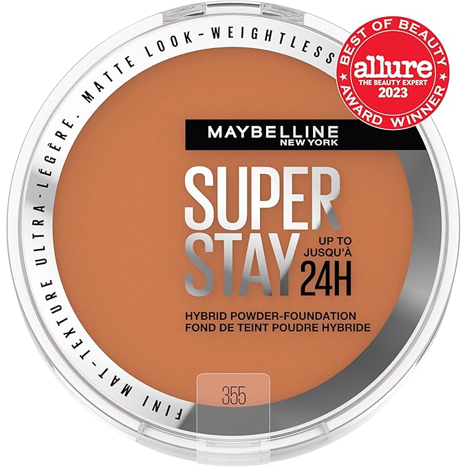Maybelline Super Stay Up to 24HR Hybrid Powder-Foundation, Medium-to-Full Coverage Makeup, Matte Finish, 355, 1 Count-VivaGrace Women
