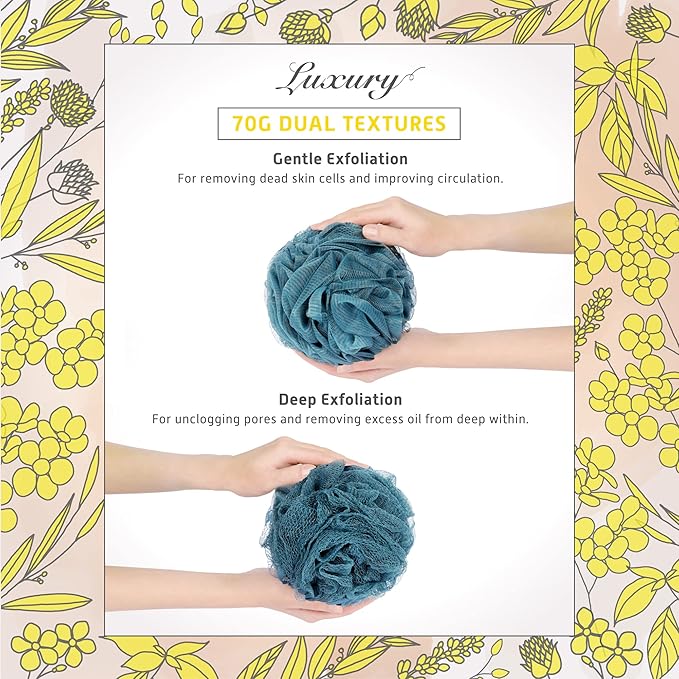 Spongentle Dual Texture Deep Cleansing Loofah Sponge for Radiant Skin, Pack of 3, Bath and Shower, Exfoliating Body Scrubber, Beautiful Colors for Women and Men-VivaGrace Women