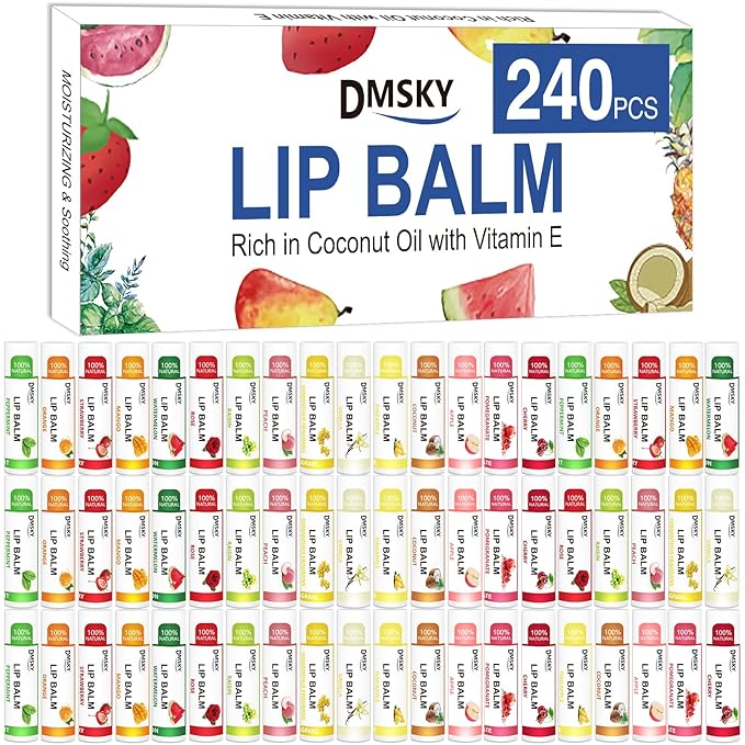 DMSKY 240 Pack Lip Balm, Natural Lip Balm Bulk with Vitamin E and Coconut Oil, Lip Halm Hydrating for Chapped Lips, Gifts for Women Stocking Stuffers Party Favors-VivaGrace Women