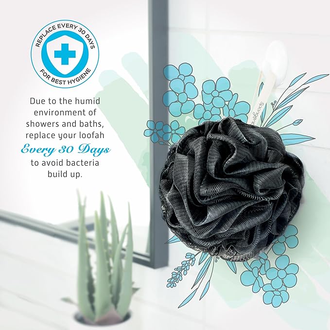 Spongentle Charcoal Bamboo Premium Deep Cleansing Loofah Sponge for Radiant Skin, Pack of 4, Bath and Shower, Exfoliating Body Scrubber, Beautiful Colors for Women and Men-VivaGrace Women