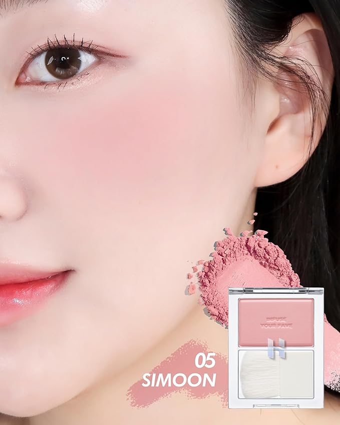 HOLIKA HOLIKA Infusing Blush with Brush - Lightweight, Smooth, Blendable Cheek Blusher, Sebum-Control, Natural Pore Coverage, Built-In Brush, Long-Lasting Pigment for Romantic Mood (05 SIMOON)-VivaGrace Women