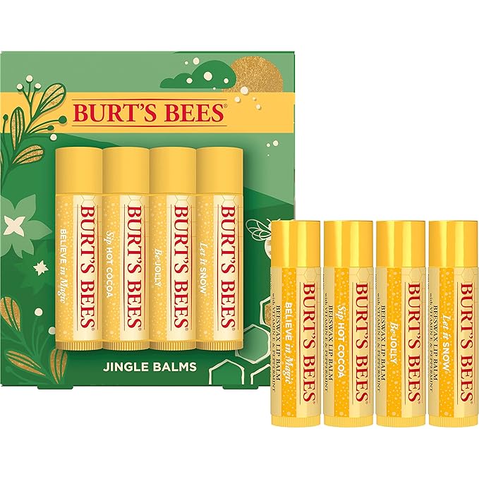 Burt's Bees Christmas Gifts, 4 Lip Balm Stocking Stuffers Products, Jingle Balms Set - Classic Beeswax Moisturizing Lip Balm-VivaGrace Women